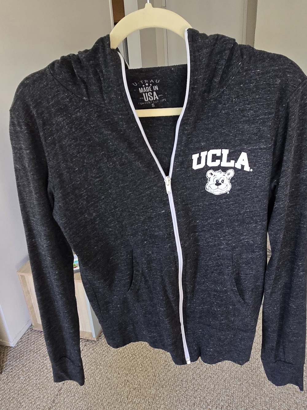 UCLA Charcoal Zip-Up Hoodie with White Logo